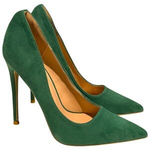 Elizabeth Lang Womens Heels Suede Green Pointed Toe Stiletto Pumps Size 6 Dressy